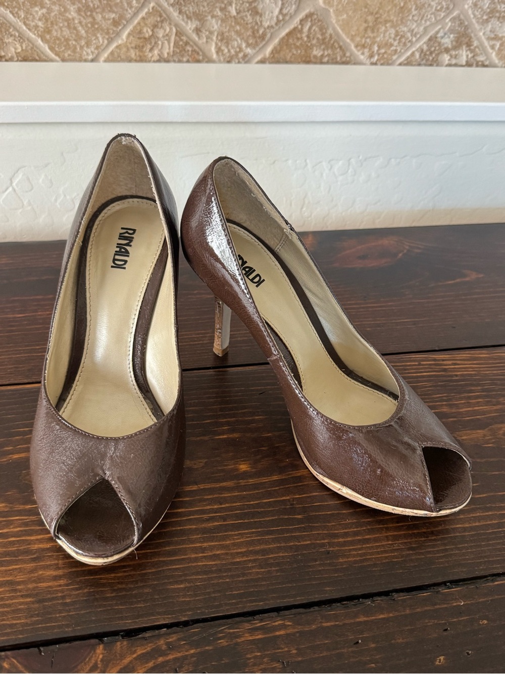 Rinaldi Brown Peep-Toe High Heels